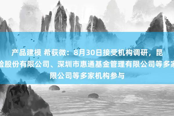 产品建模 希荻微：8月30日接受机构调研，昆仑健康保险股份有限公司、深圳市惠通基金管理有限公司等多家机构参与